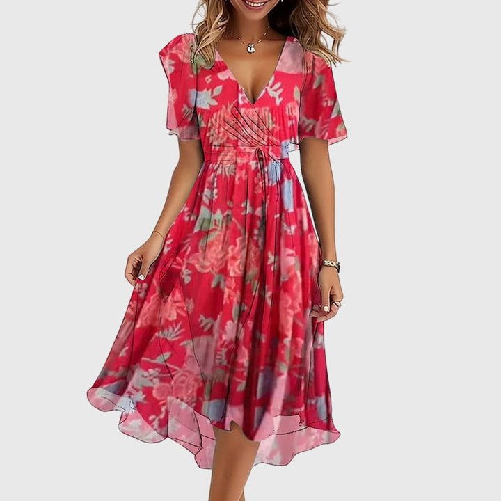 Syrelia | Floral Midi Dress with Flutter Sleeves
