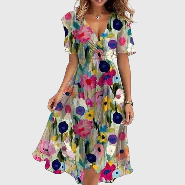 Syrelia | Floral Midi Dress with Flutter Sleeves