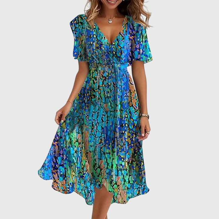 Syrelia | Floral Midi Dress with Flutter Sleeves