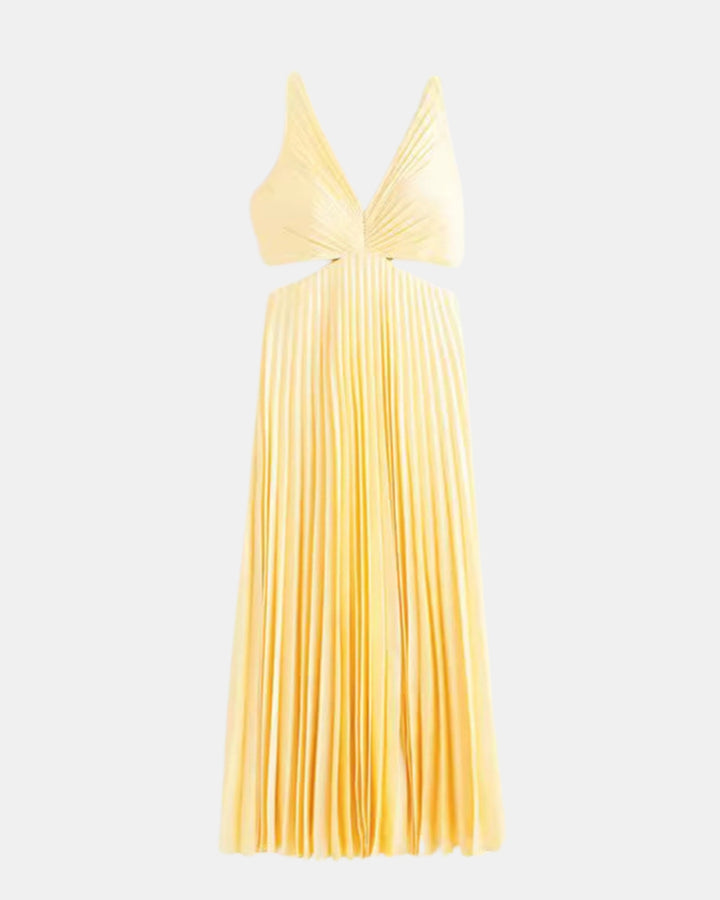 Talyvendra | Wedding Guest Pleated Cutout Midi Dress