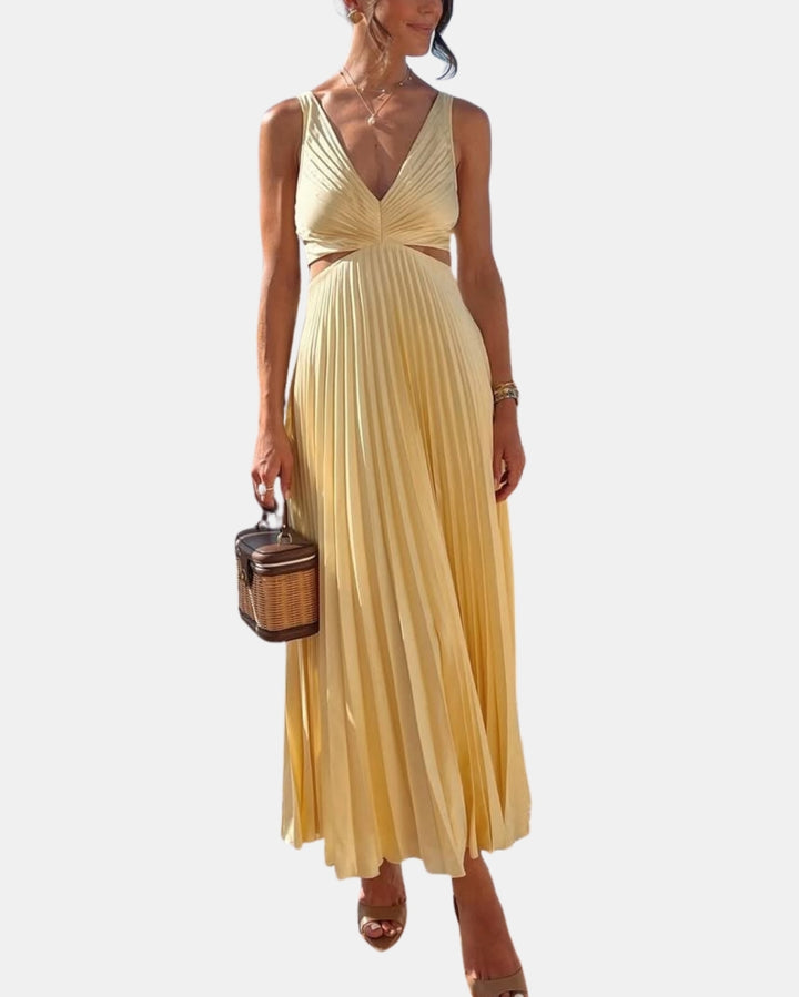 Talyvendra | Wedding Guest Pleated Cutout Midi Dress