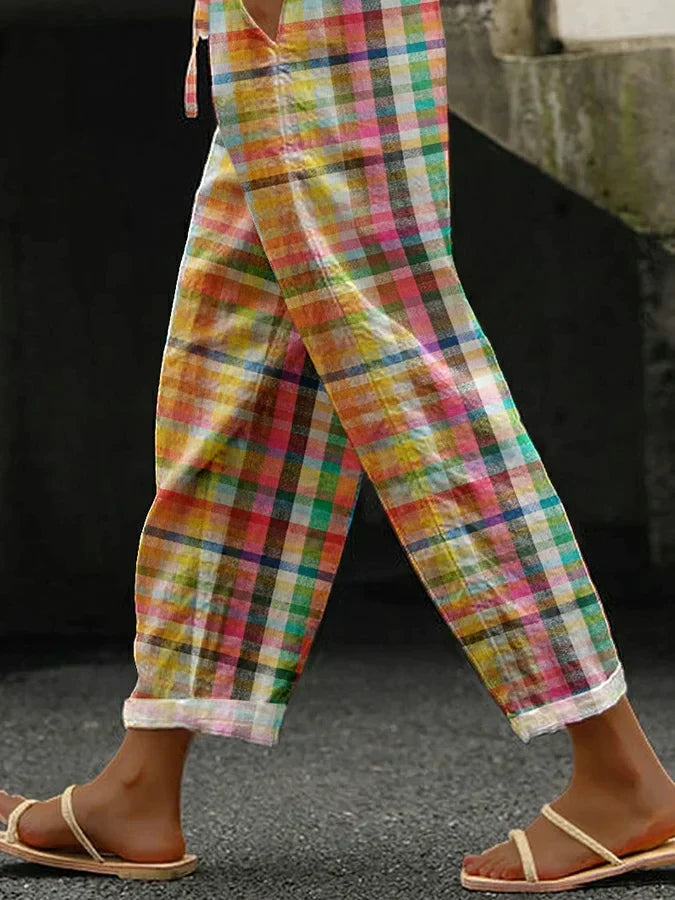 Tara | Checkered Cropped Pants With Elastic Waist