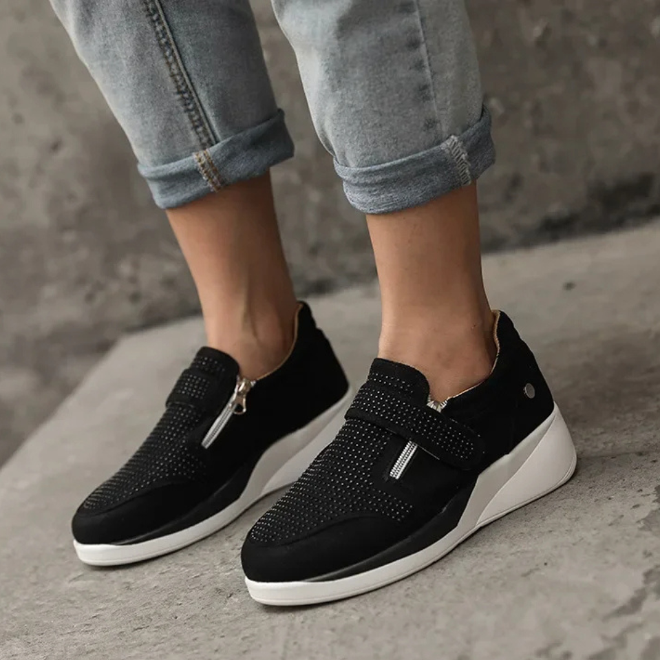 Tara | Slip On Sneakers with Zip and Strap Detail
