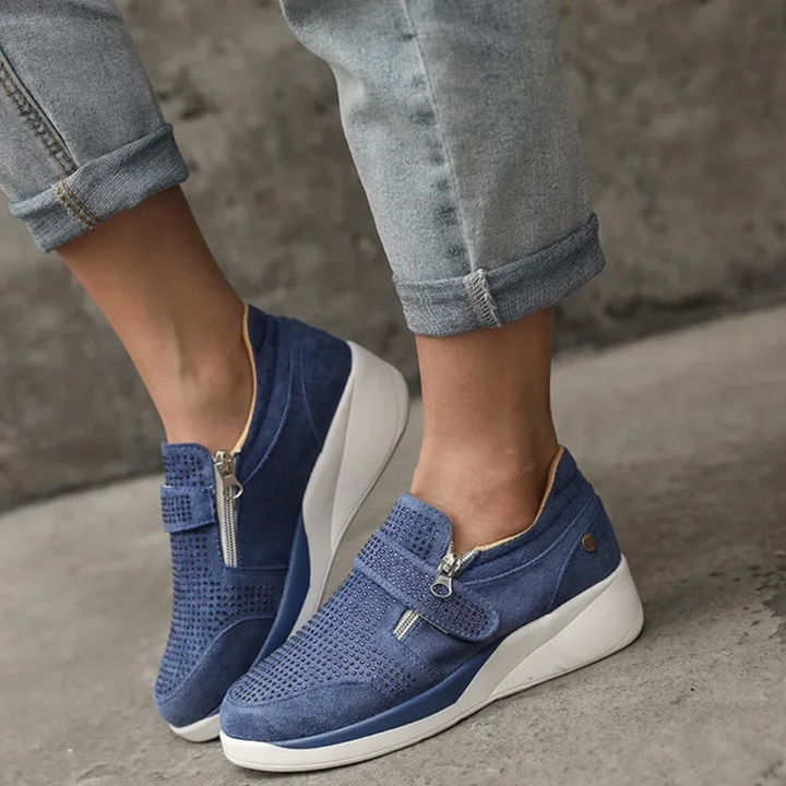 Tara | Slip On Sneakers with Zip and Strap Detail