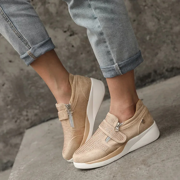 Tara | Slip On Sneakers with Zip and Strap Detail