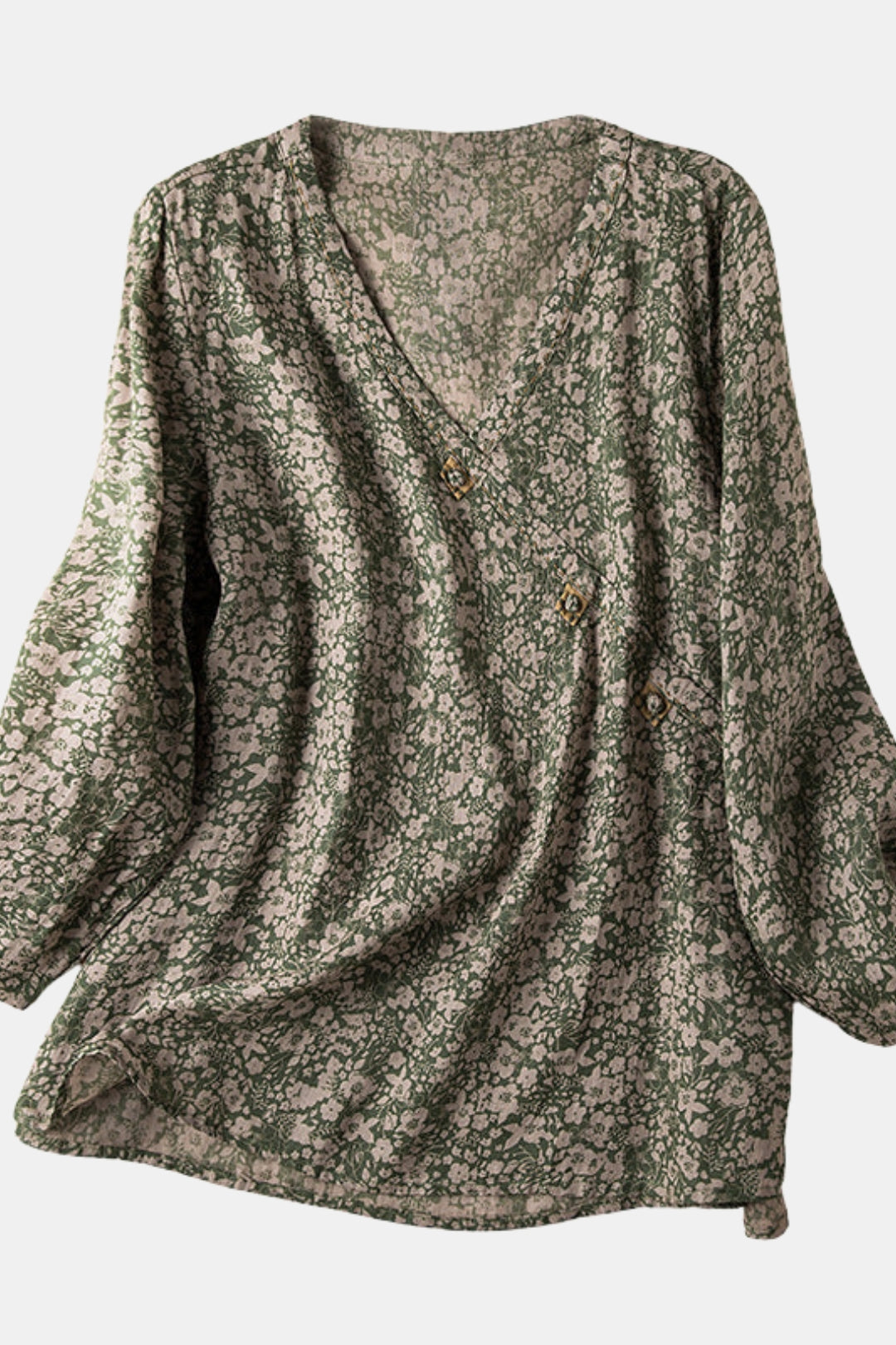 Tavirae | Printed V Neck Blouse with Long Sleeves