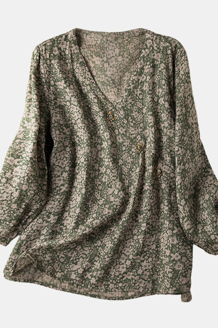 Tavirae | Printed V Neck Blouse with Long Sleeves