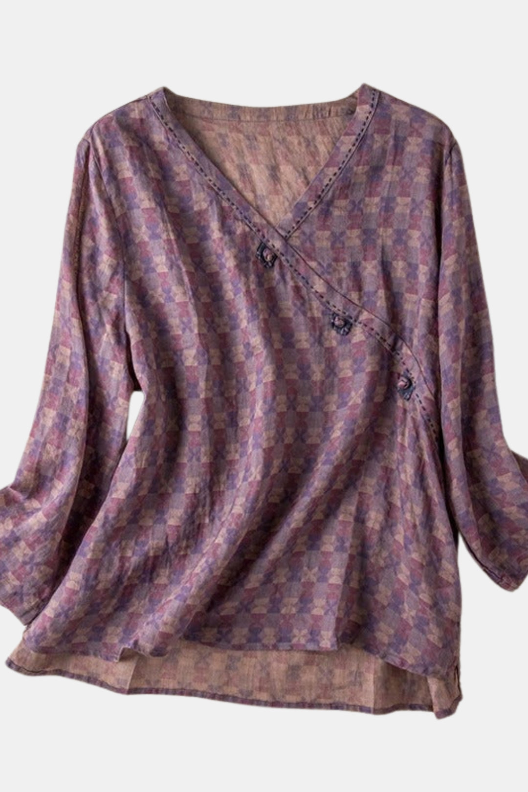 Tavirae | Printed V Neck Blouse with Long Sleeves