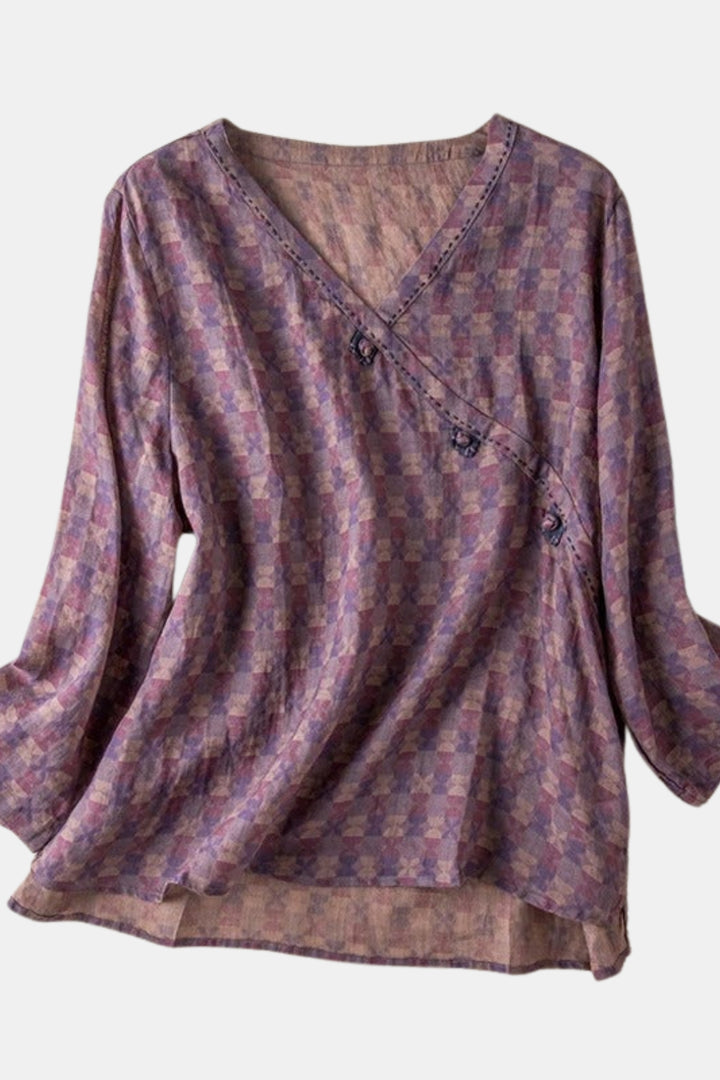 Tavirae | Printed V Neck Blouse with Long Sleeves