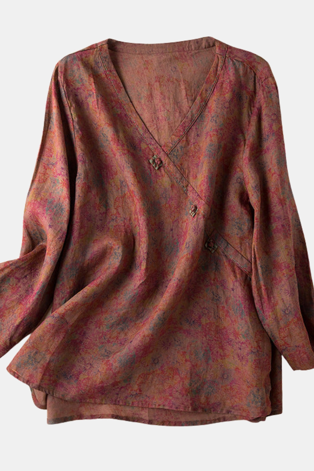 Tavirae | Printed V Neck Blouse with Long Sleeves