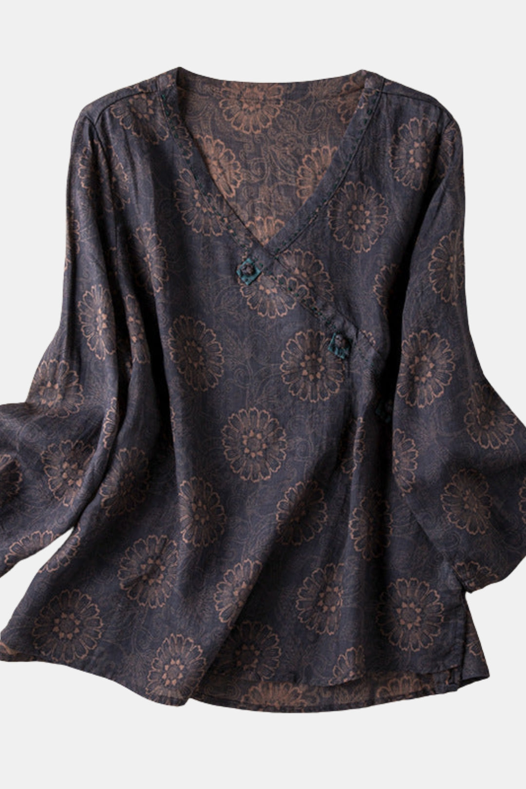 Tavirae | Printed V Neck Blouse with Long Sleeves
