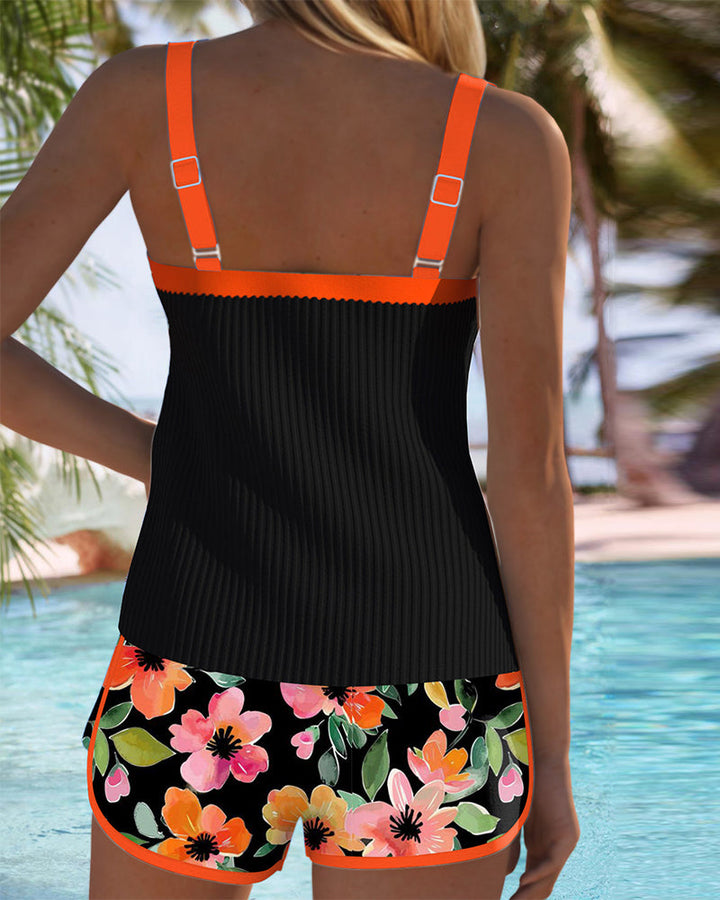 Taylor | Ribbed Tankini Set with Floral Shorts