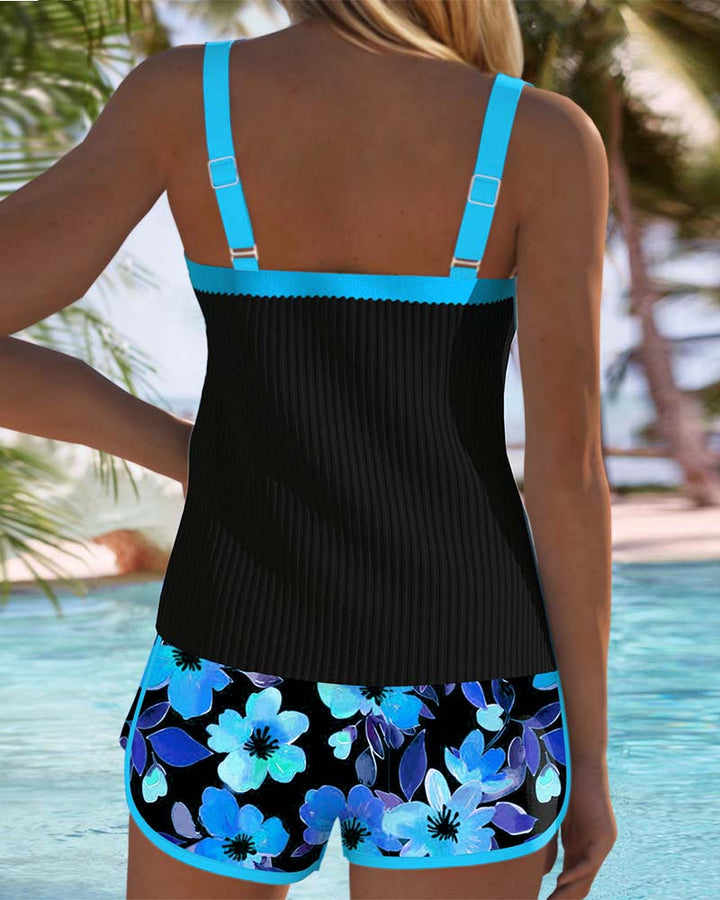 Taylor | Ribbed Tankini Set with Floral Shorts