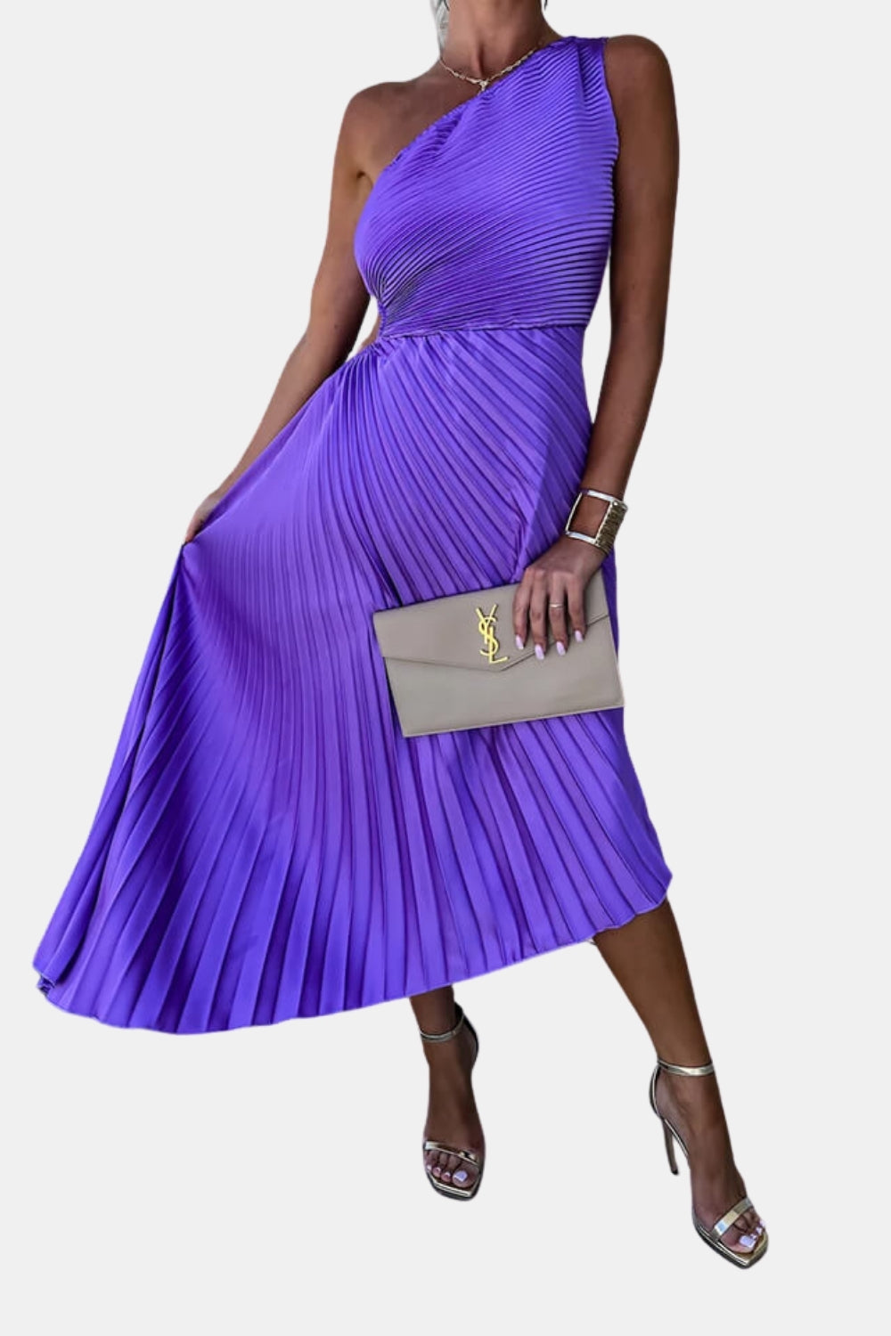Telyzoria | Wedding Guest Pleated One Shoulder Midi Dress