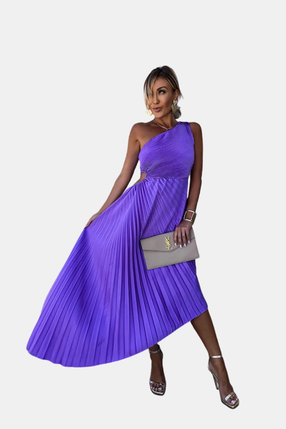 Telyzoria | Wedding Guest Pleated One Shoulder Midi Dress