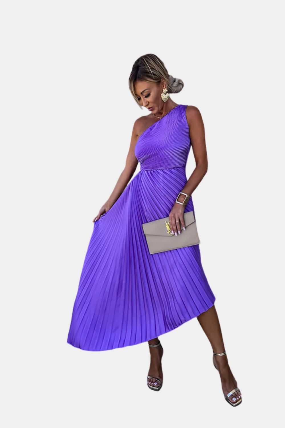 Telyzoria | Wedding Guest Pleated One Shoulder Midi Dress
