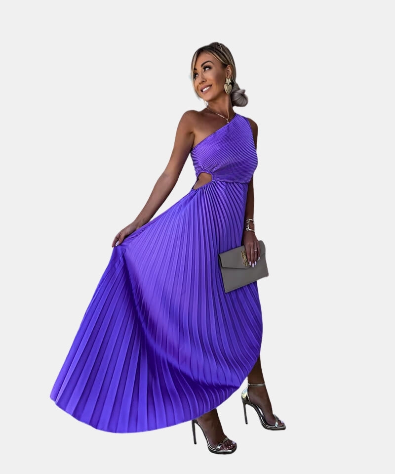 Telyzoria | Wedding Guest Pleated One Shoulder Midi Dress