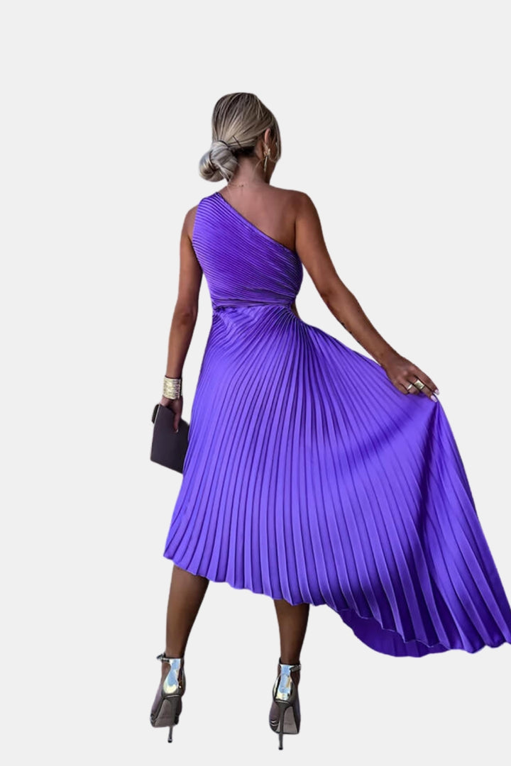 Telyzoria | Wedding Guest Pleated One Shoulder Midi Dress