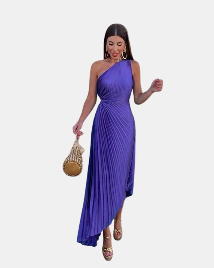Telyzoria | Wedding Guest Pleated One Shoulder Midi Dress