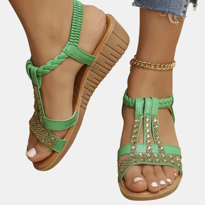 Terese | Embellished T Strap Sandals with Braided Detail