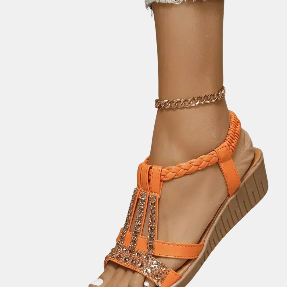 Terese | Embellished T Strap Sandals with Braided Detail