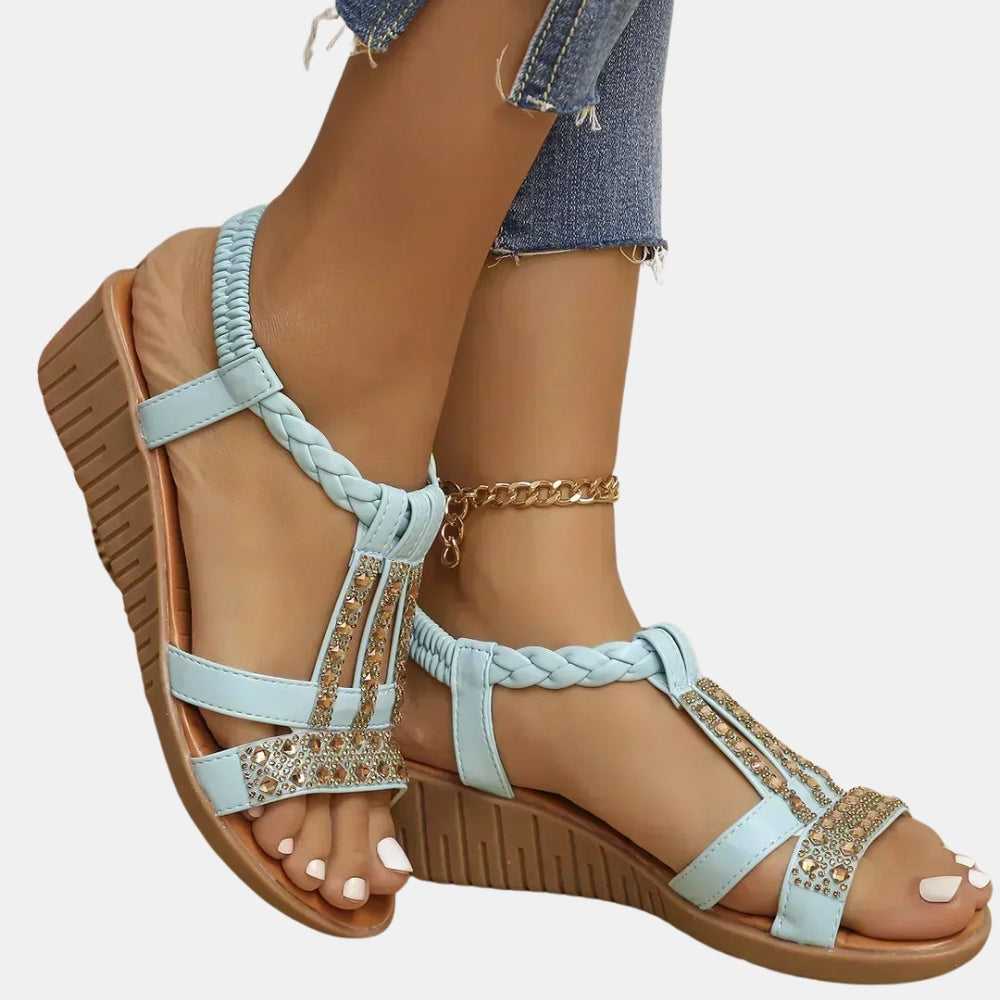Terese | Embellished T Strap Sandals with Braided Detail