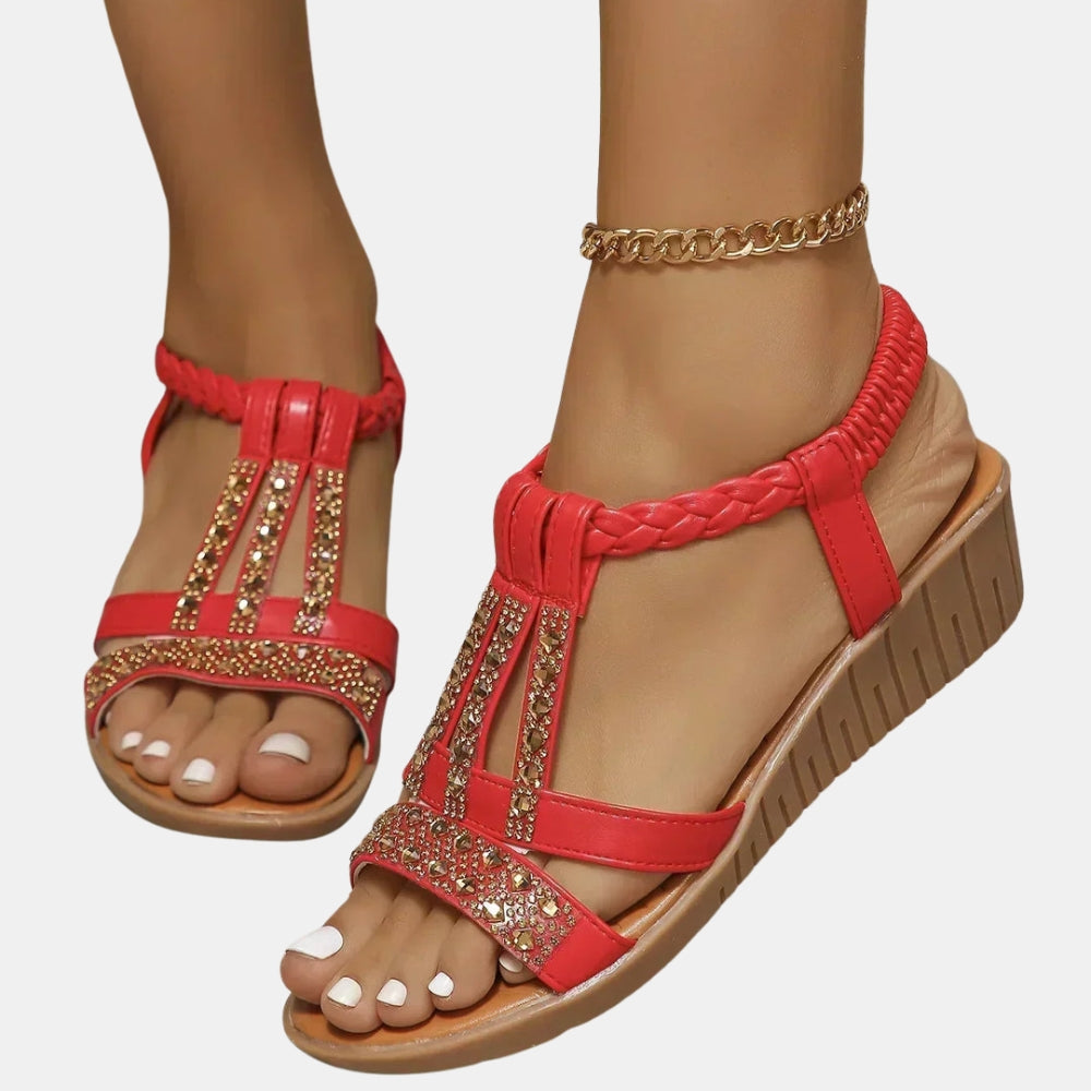 Terese | Embellished T Strap Sandals with Braided Detail