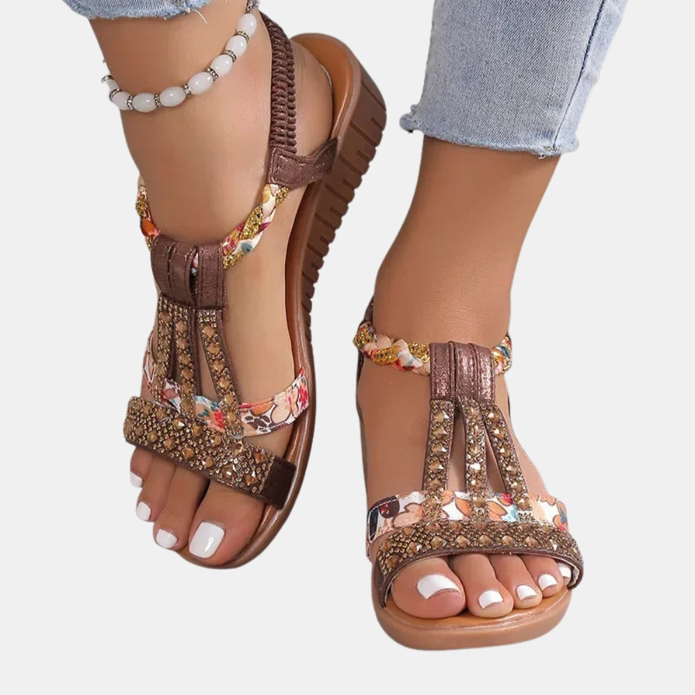 Terese | Embellished T Strap Sandals with Braided Detail