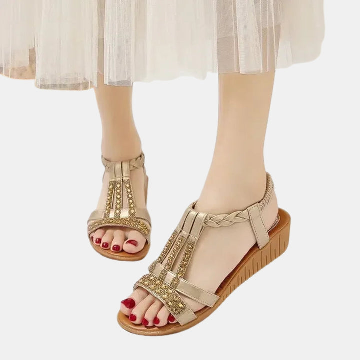 Terese | Embellished T Strap Sandals with Braided Detail
