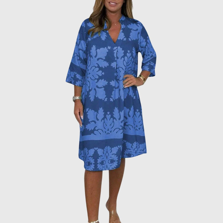 Terynza | Stylish Printed Midi Dress with V-Neck