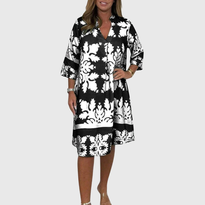 Terynza | Stylish Printed Midi Dress with V-Neck