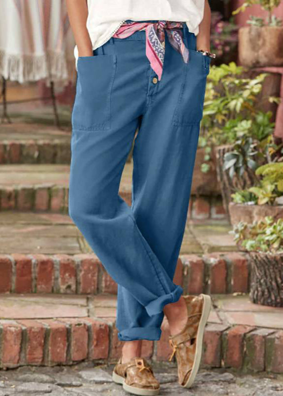 Tessa | Button Front Straight Leg Pants with Pockets