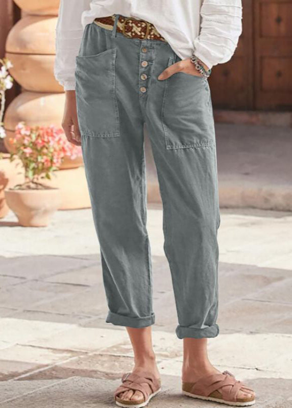 Tessa | Button Front Straight Leg Pants with Pockets