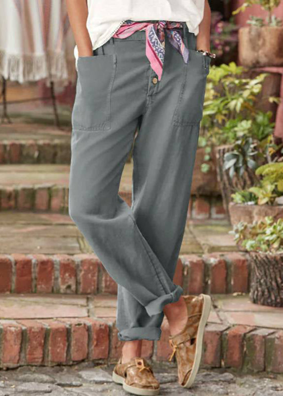 Tessa | Button Front Straight Leg Pants with Pockets
