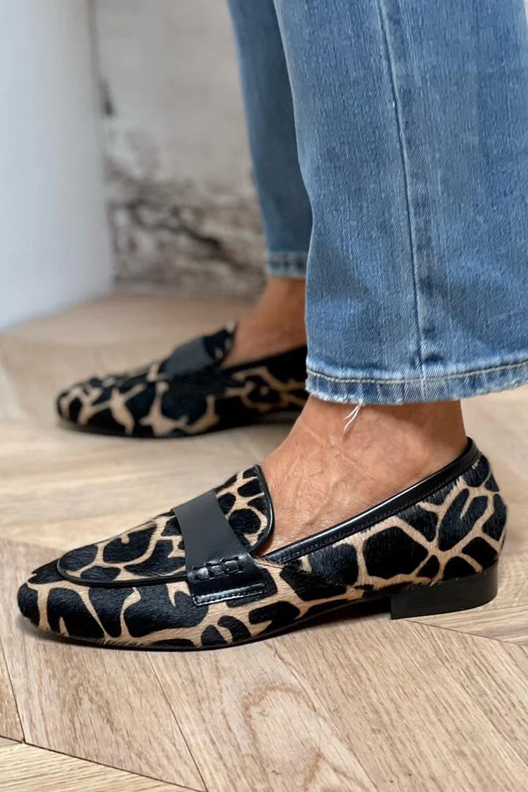 Tessa | Cow Print Penny Loafers with Classic Strap