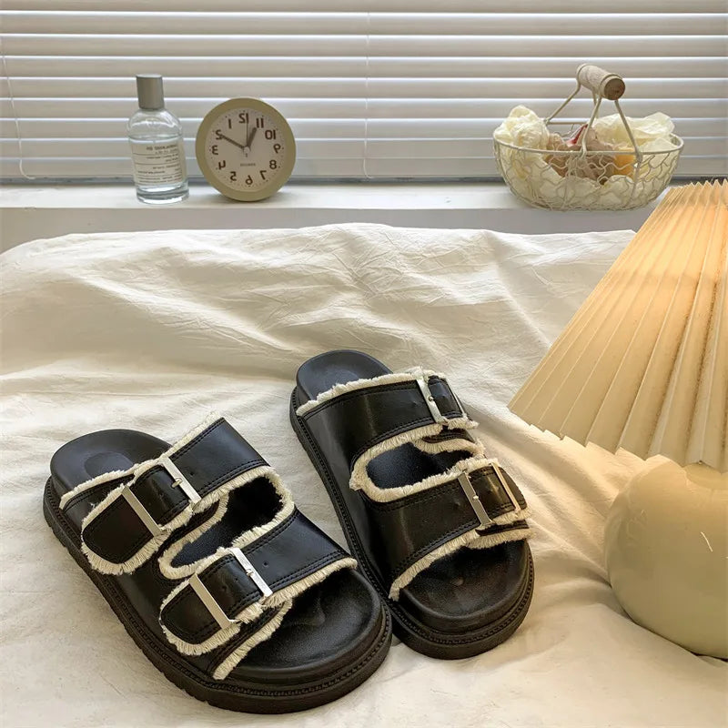 Tessa | Slide Sandals with Double Buckle Straps