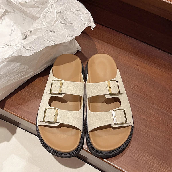 Tessa | Slide Sandals with Double Buckle Straps