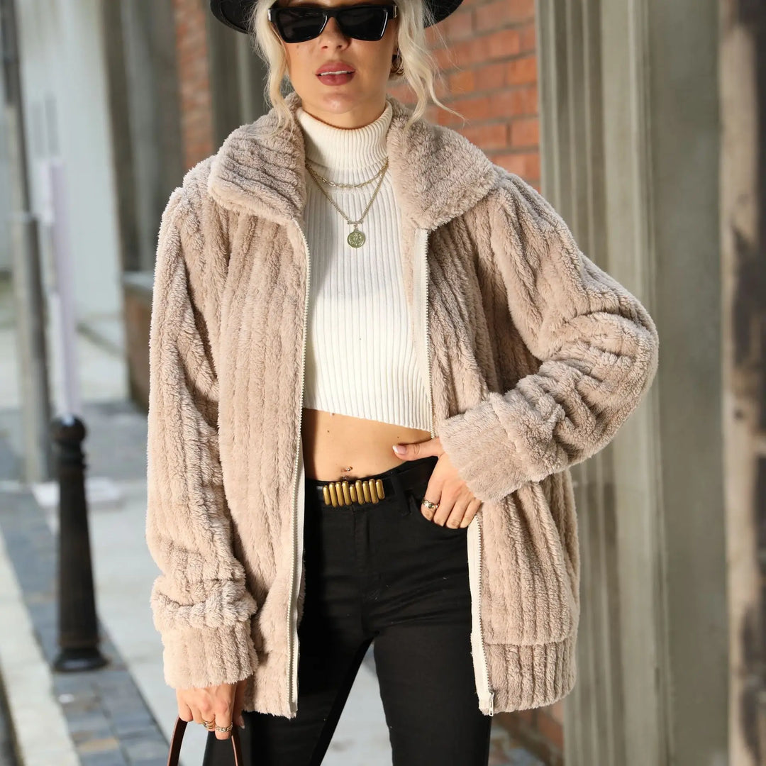 Tessa | Textured Fleece Jacket with Zip Front
