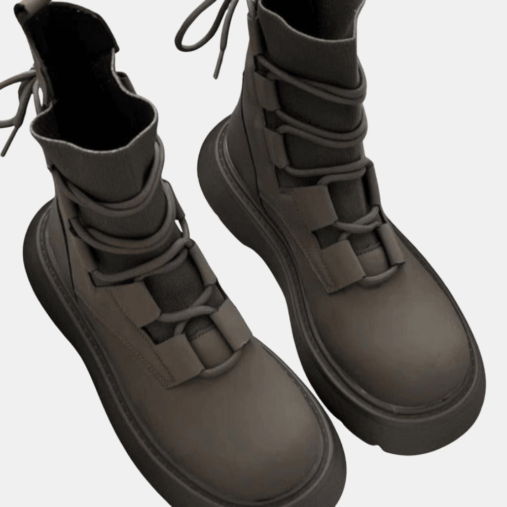 Texie | Chunky Lace Up Ankle Boots with Platform Sole