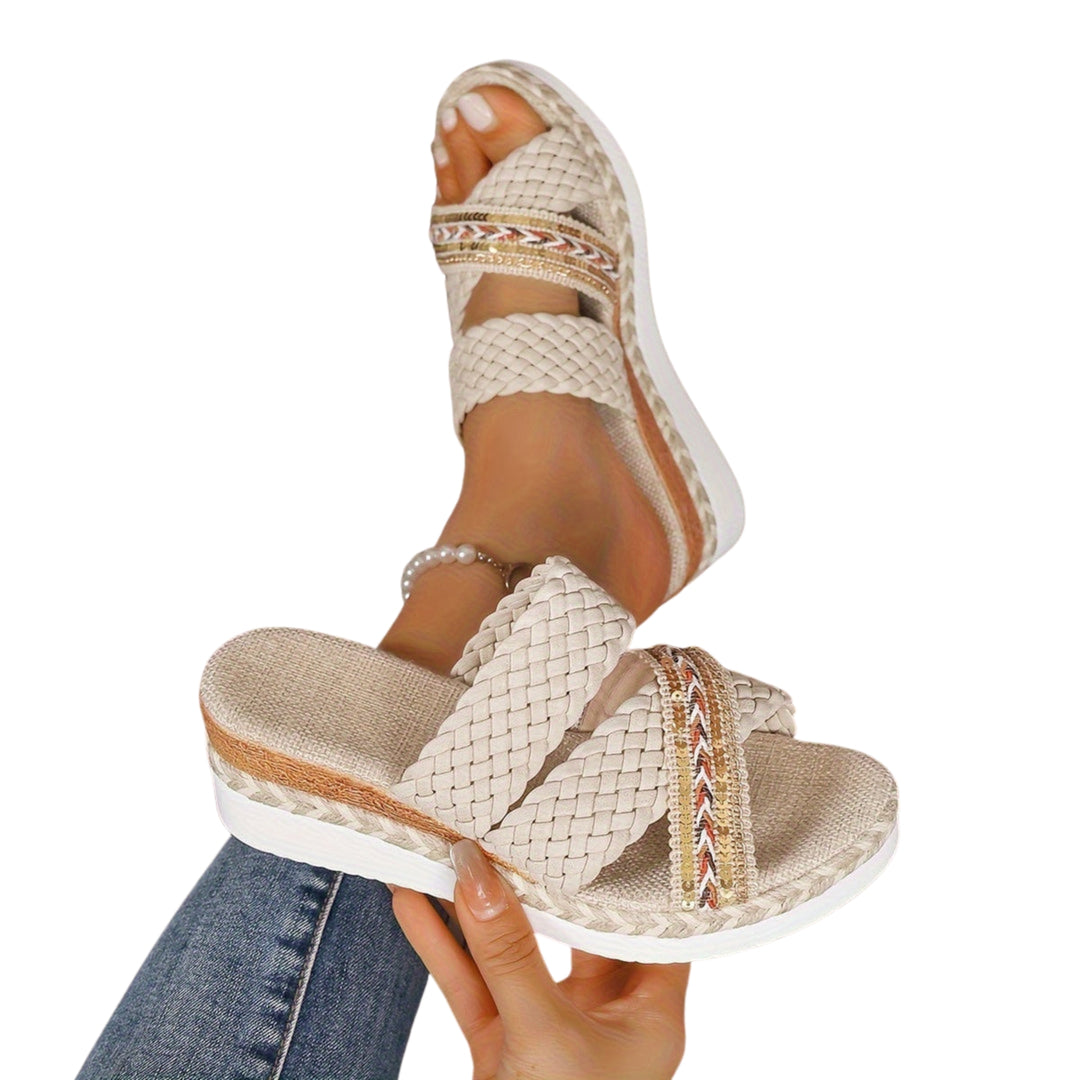 Theodosia | Platform Slide Sandals with Woven Straps