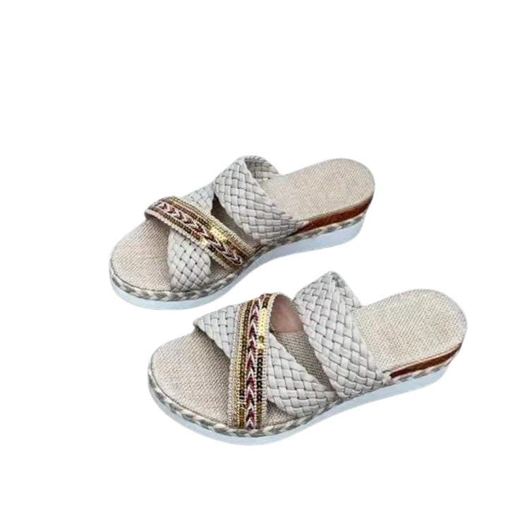 Theodosia | Platform Slide Sandals with Woven Straps