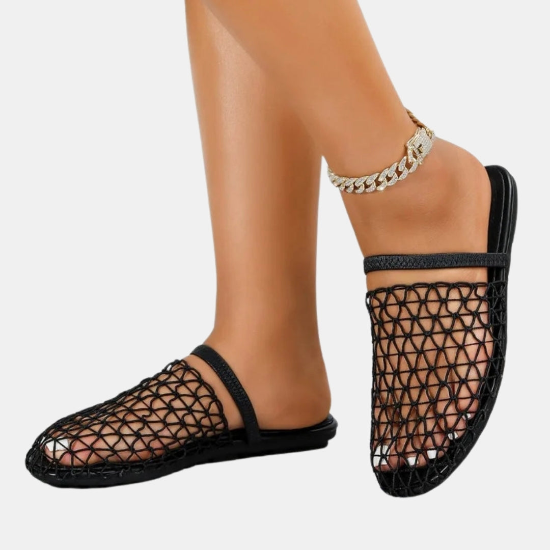 Thessaly | Mesh Slip-On Flats with Open Back