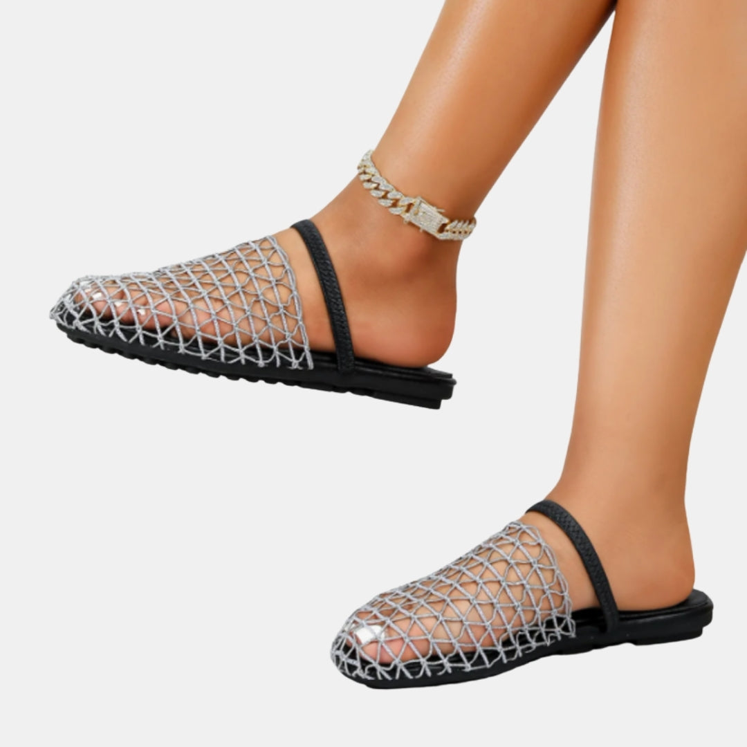 Thessaly | Mesh Slip-On Flats with Open Back