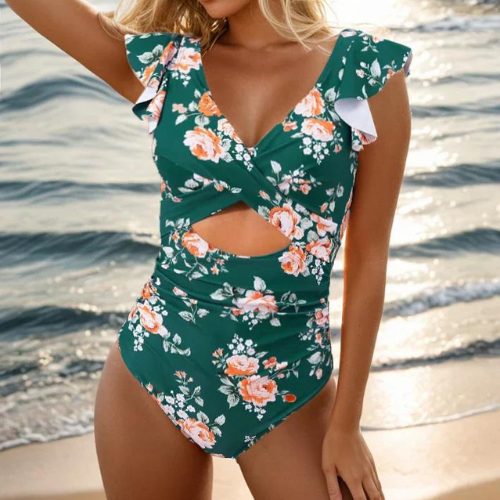Tiffany | Ruffle One Piece Swimsuit with Cut Out