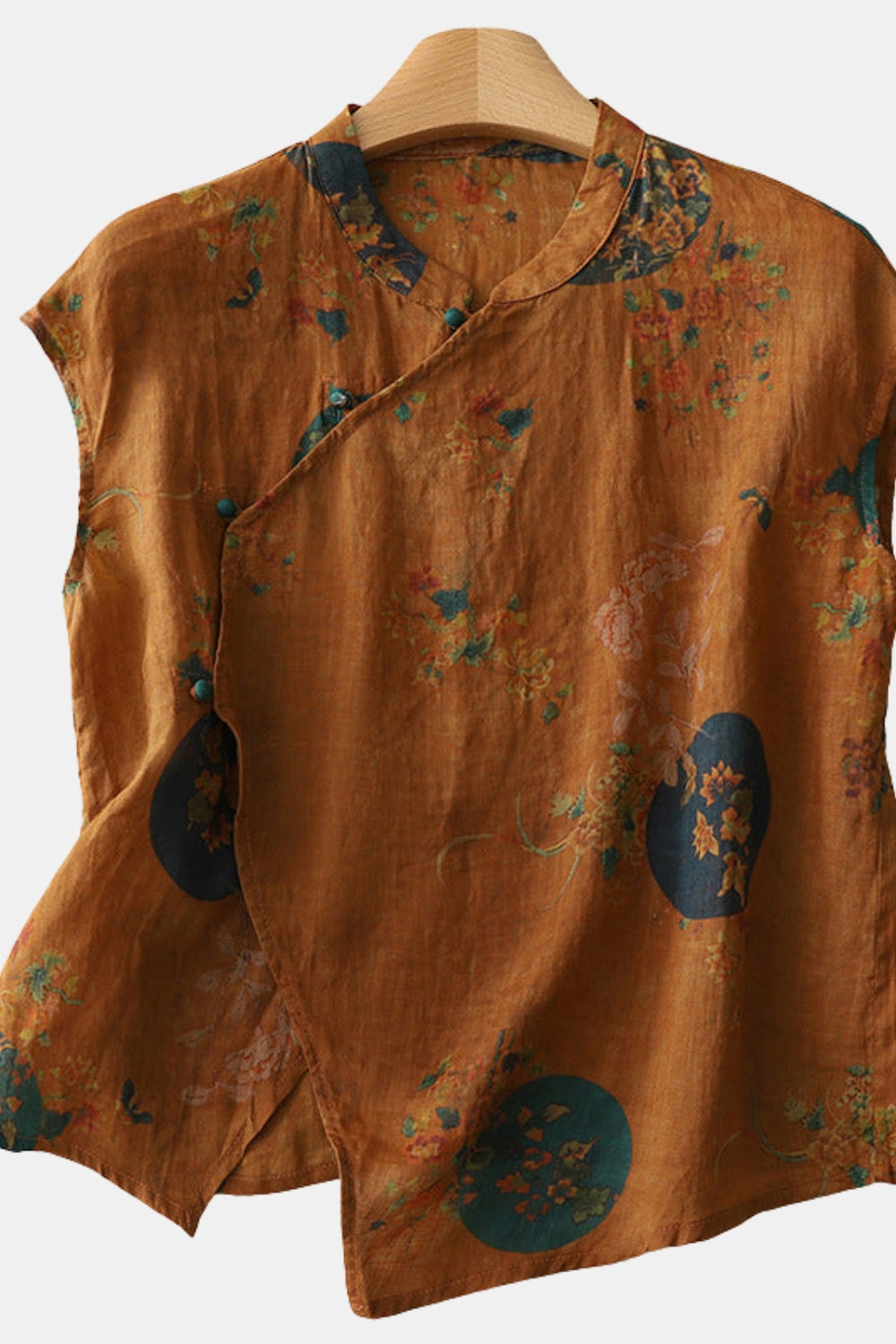 Umberly | Floral Sleeveless Blouse with Mandarin Collar