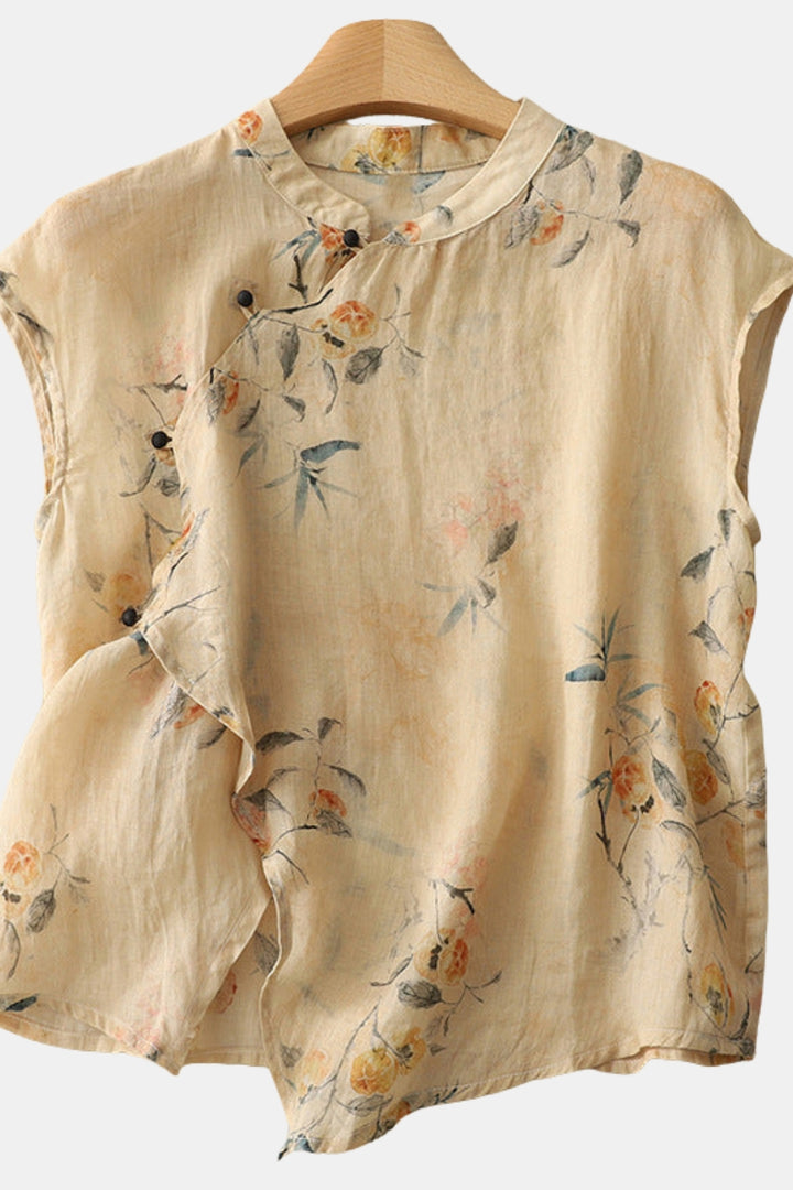 Umberly | Floral Sleeveless Blouse with Mandarin Collar