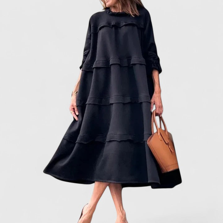 Urelina | Tiered Midi Dress with Long Sleeves