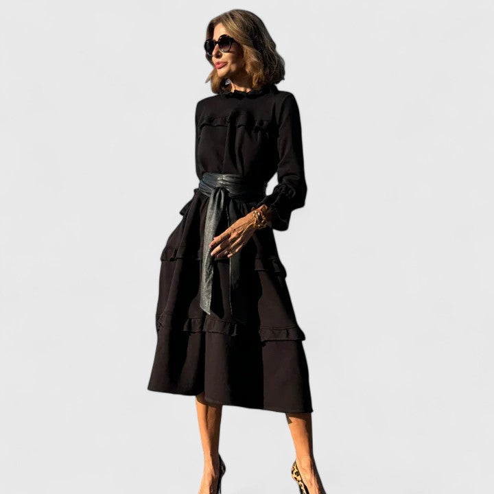 Urelina | Tiered Midi Dress with Long Sleeves