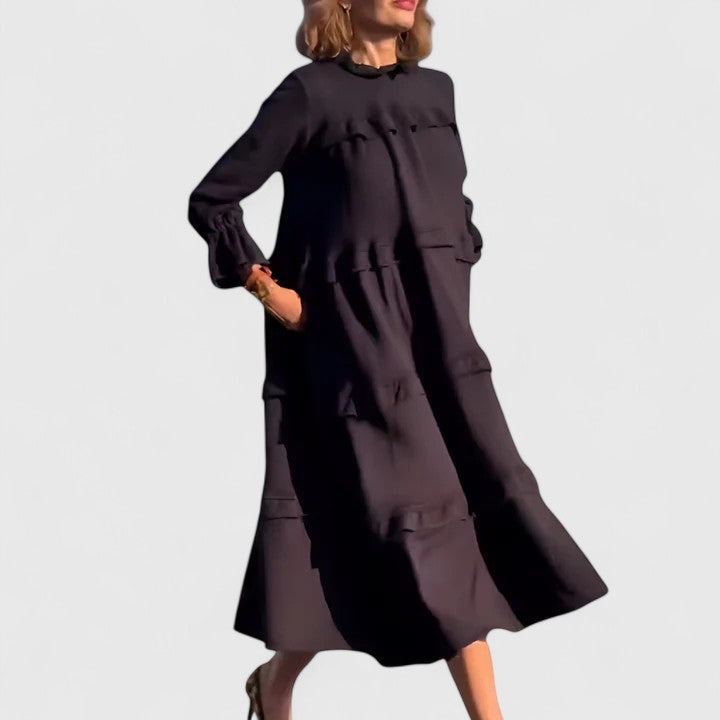 Urelina | Tiered Midi Dress with Long Sleeves