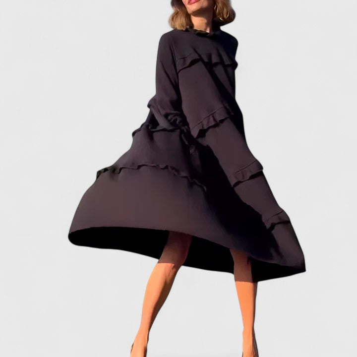 Urelina | Tiered Midi Dress with Long Sleeves